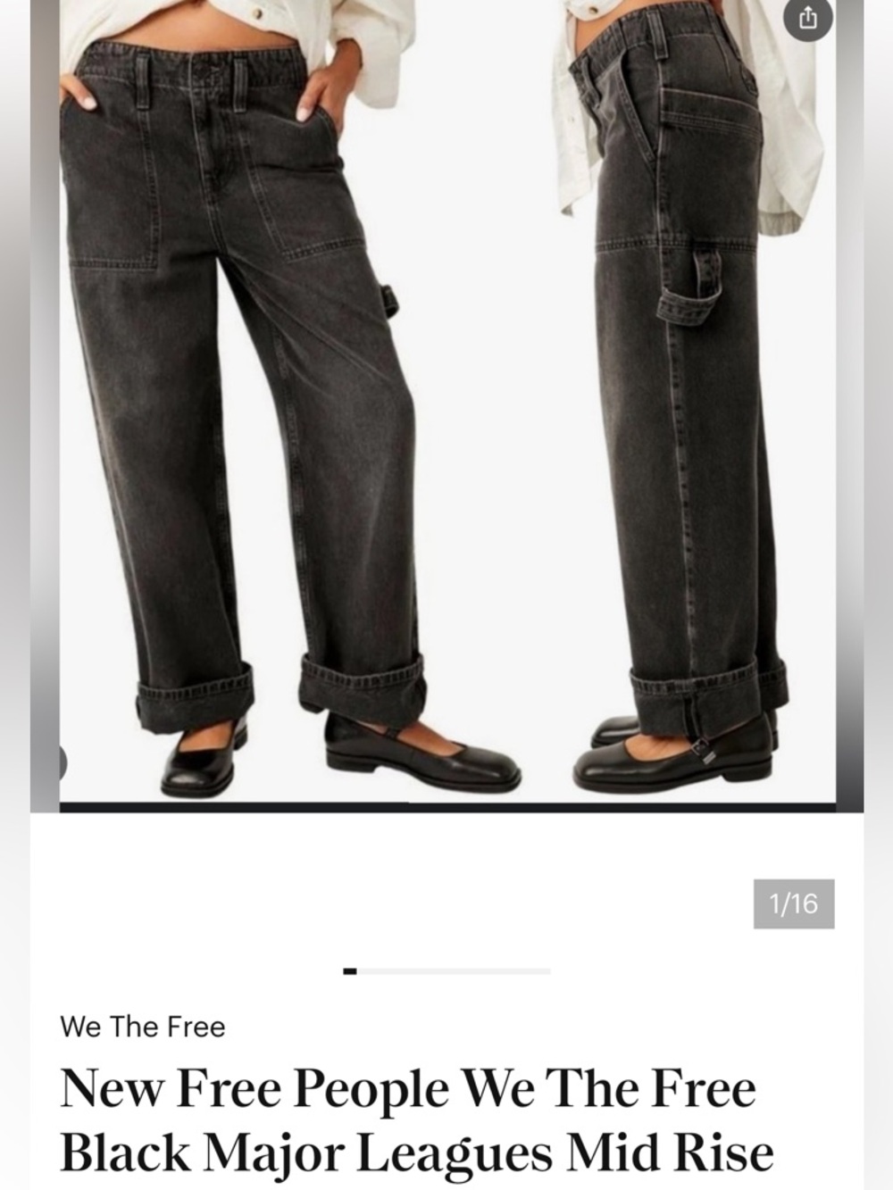 Free people We the Free major leagues, charcoal, gray black midrise denim 27